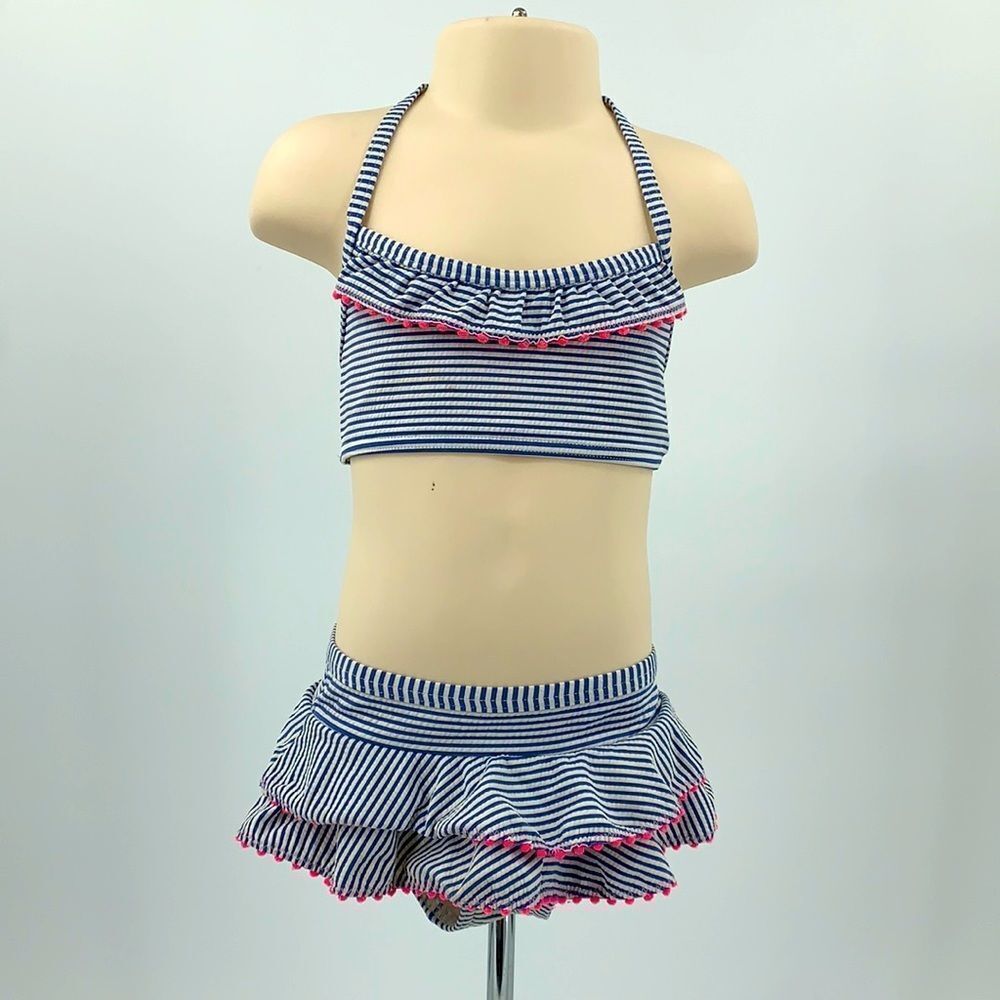 Mini Boden 3-4Y Striped‎ Ruffle Bikini